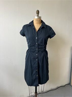 Theory Navy Short-Sleeve Button Shirt Dress